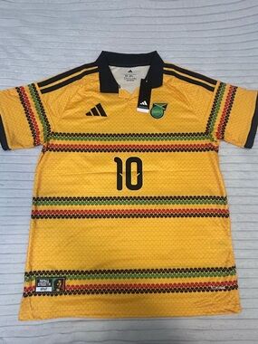 adidas Yellow Jamaica #10 Men's Soccer Jersey with Black Trim